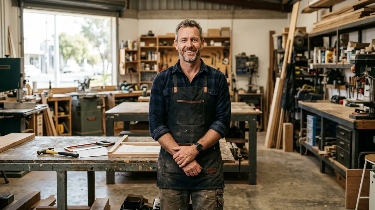 A Geelong cafe owner reviewing paperwork behind the counter of their own business